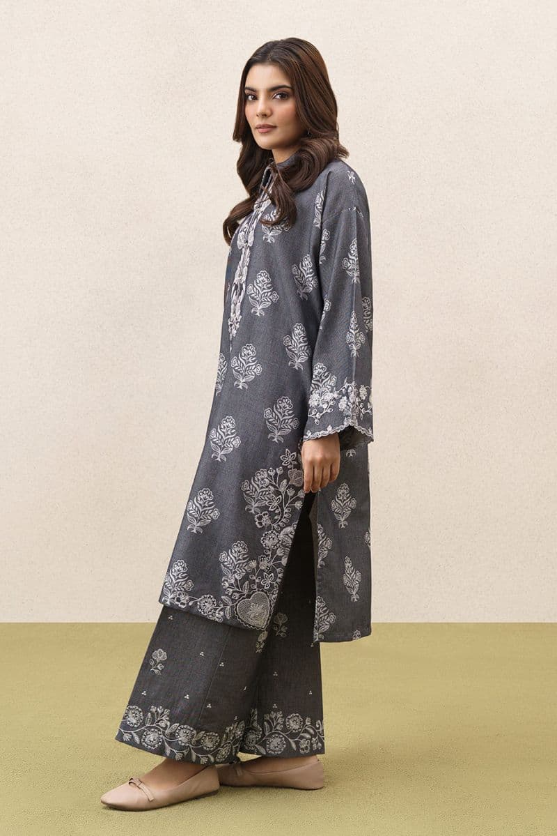2 PIECE EMBROIDERED YARN DYED JACQUARD SUIT-TAUPE GRAY (UNSTITCHED) thumbnail