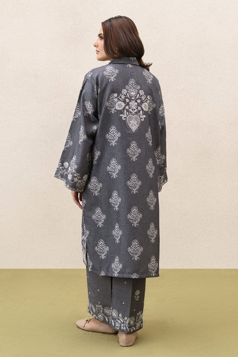 2 PIECE EMBROIDERED YARN DYED JACQUARD SUIT-TAUPE GRAY (UNSTITCHED) thumbnail