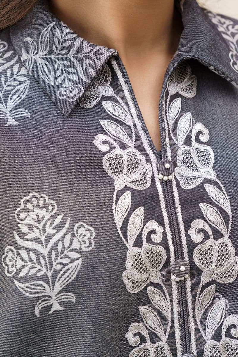 2 PIECE EMBROIDERED YARN DYED JACQUARD SUIT-TAUPE GRAY (UNSTITCHED) thumbnail
