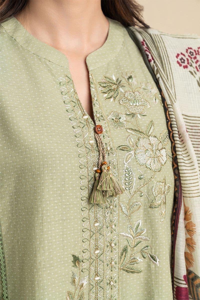 2 PIECE EMBROIDERED SELF JACQUARD SUIT-OPULENT SAGE (UNSTITCHED) thumbnail