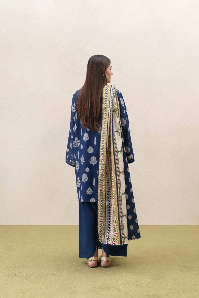 3 PIECE PRINTED KHADDAR SUIT-ROYAL AMBER (UNSTITCHED) thumbnail