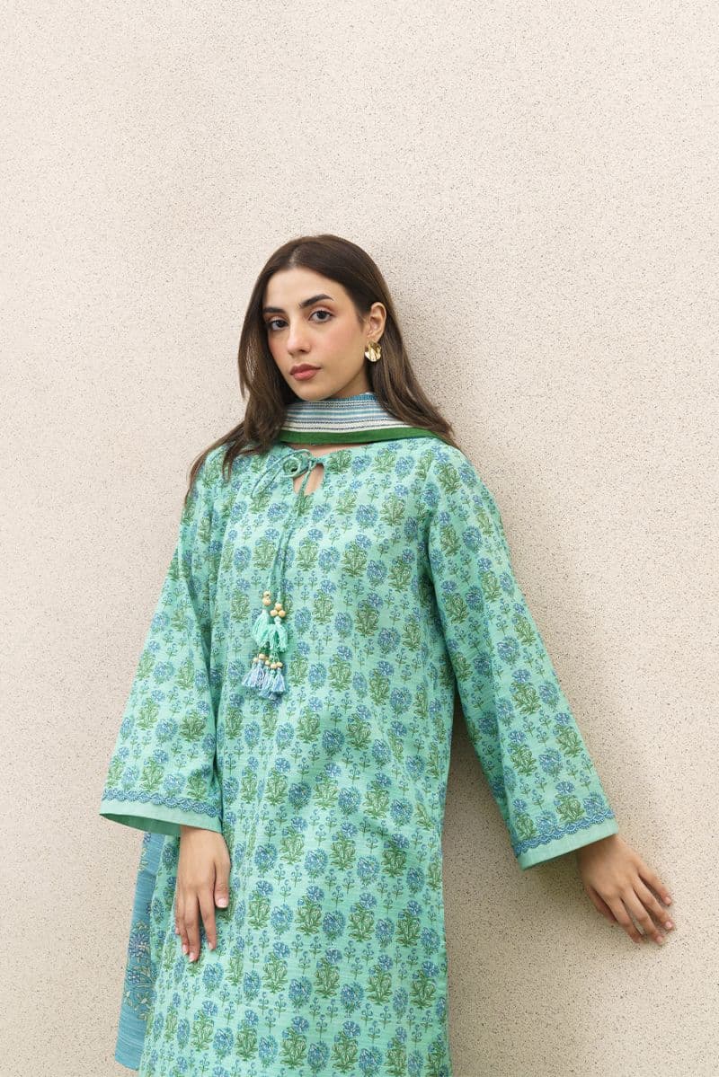 3 PIECE PRINTED KHADDAR SUIT-PASTEL BLOOM (UNSTITCHED) thumbnail