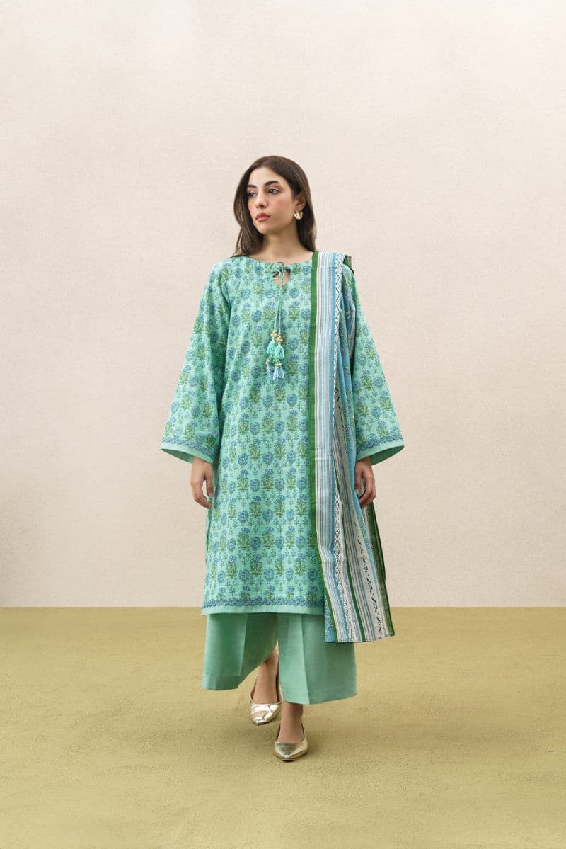 3 PIECE PRINTED KHADDAR SUIT-PASTEL BLOOM (UNSTITCHED) thumbnail