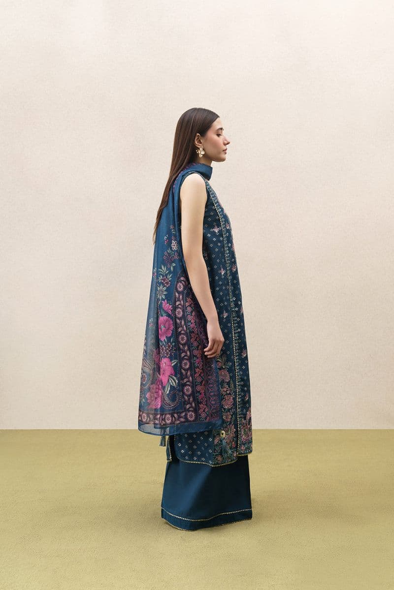 3 PIECE EMBROIDERED YARN DYED JACQUARD SUIT-MYSTIC TEAL (UNSTITCHED)