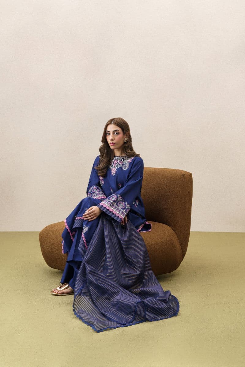 3 PIECE EMBROIDERED YARN DYED JACQUARD SUIT-BLUE OCEAN (UNSTITCHED) thumbnail