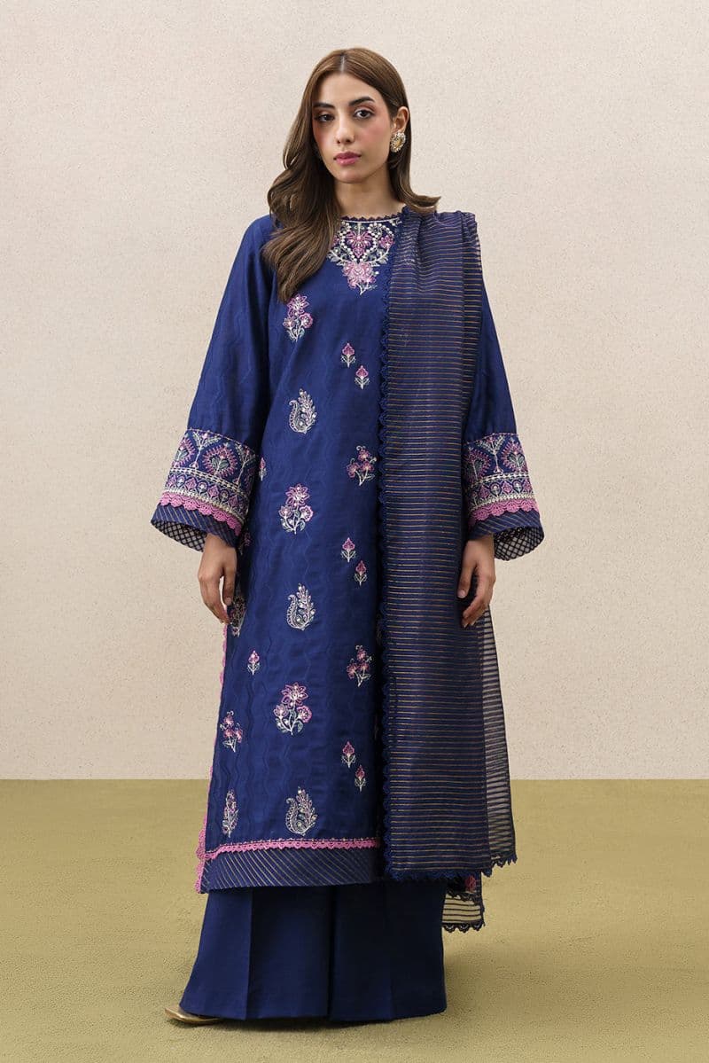 3 PIECE EMBROIDERED YARN DYED JACQUARD SUIT-BLUE OCEAN (UNSTITCHED) thumbnail