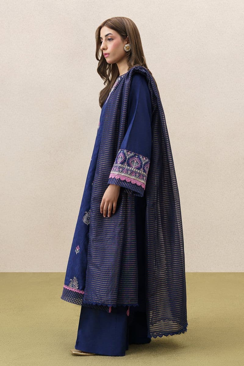 3 PIECE EMBROIDERED YARN DYED JACQUARD SUIT-BLUE OCEAN (UNSTITCHED) thumbnail