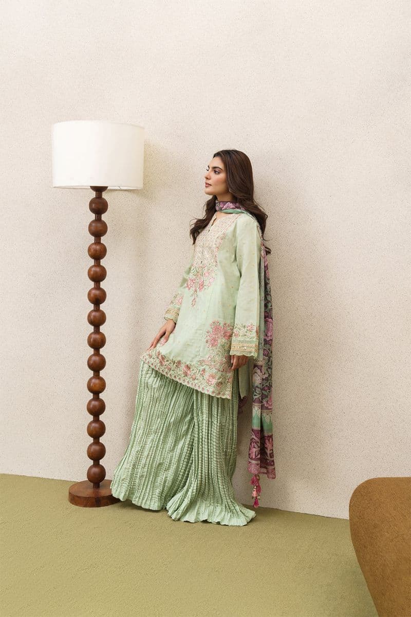 3 PIECE EMBROIDERED YARN DYED JACQUARD SUIT-CELADON MIST (UNSTITCHED) thumbnail