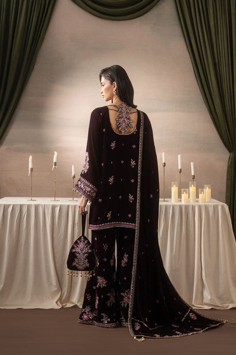 3 PIECE EMBROIDERED VELVET SUIT-DEEP INFERNO ( LUXURY UNSTITCHED ) thumbnail