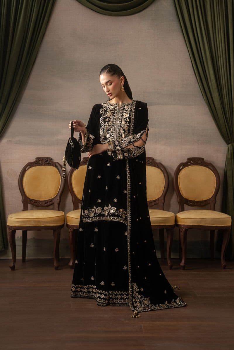 3 PIECE EMBROIDERED VELVET SUIT-MIDNIGHT SOIRÉE ( LUXURY UNSTITCHED ) thumbnail