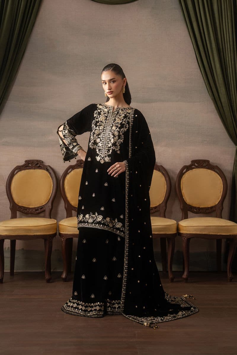 3 PIECE EMBROIDERED VELVET SUIT-MIDNIGHT SOIRÉE ( LUXURY UNSTITCHED ) thumbnail