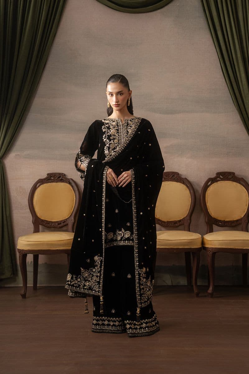 3 PIECE EMBROIDERED VELVET SUIT-MIDNIGHT SOIRÉE ( LUXURY UNSTITCHED ) thumbnail