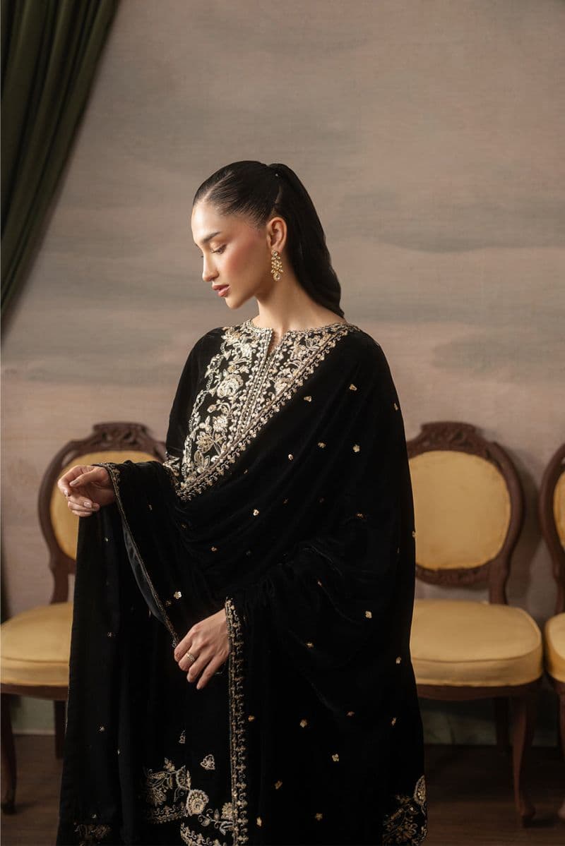 3 PIECE EMBROIDERED VELVET SUIT-MIDNIGHT SOIRÉE ( LUXURY UNSTITCHED ) thumbnail