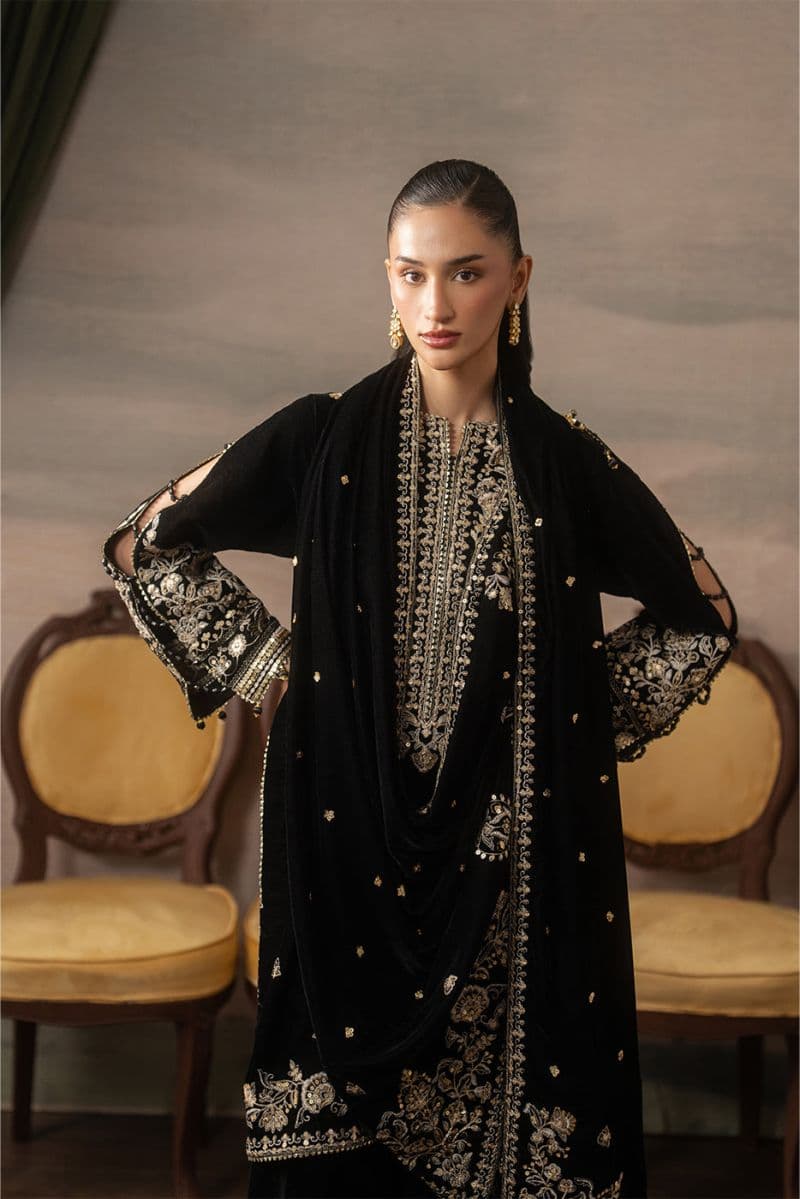 3 PIECE EMBROIDERED VELVET SUIT-MIDNIGHT SOIRÉE ( LUXURY UNSTITCHED ) thumbnail