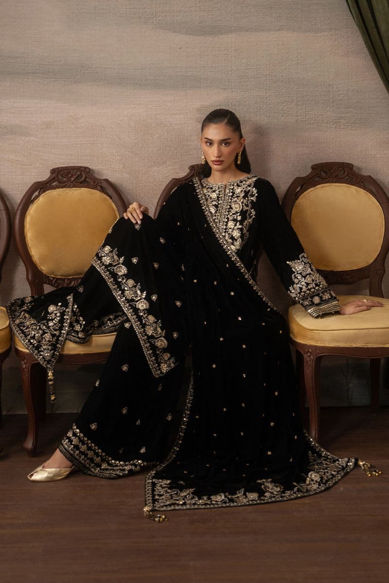 3 PIECE EMBROIDERED VELVET SUIT-MIDNIGHT SOIRÉE ( LUXURY UNSTITCHED ) thumbnail