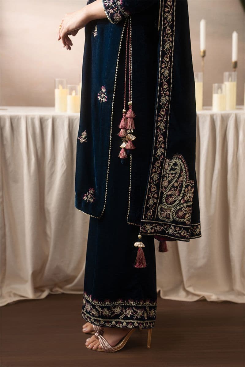 3 PIECE EMBROIDERED VELVET SUIT-IMPERIALIST SONG ( LUXURY UNSTITCHED )