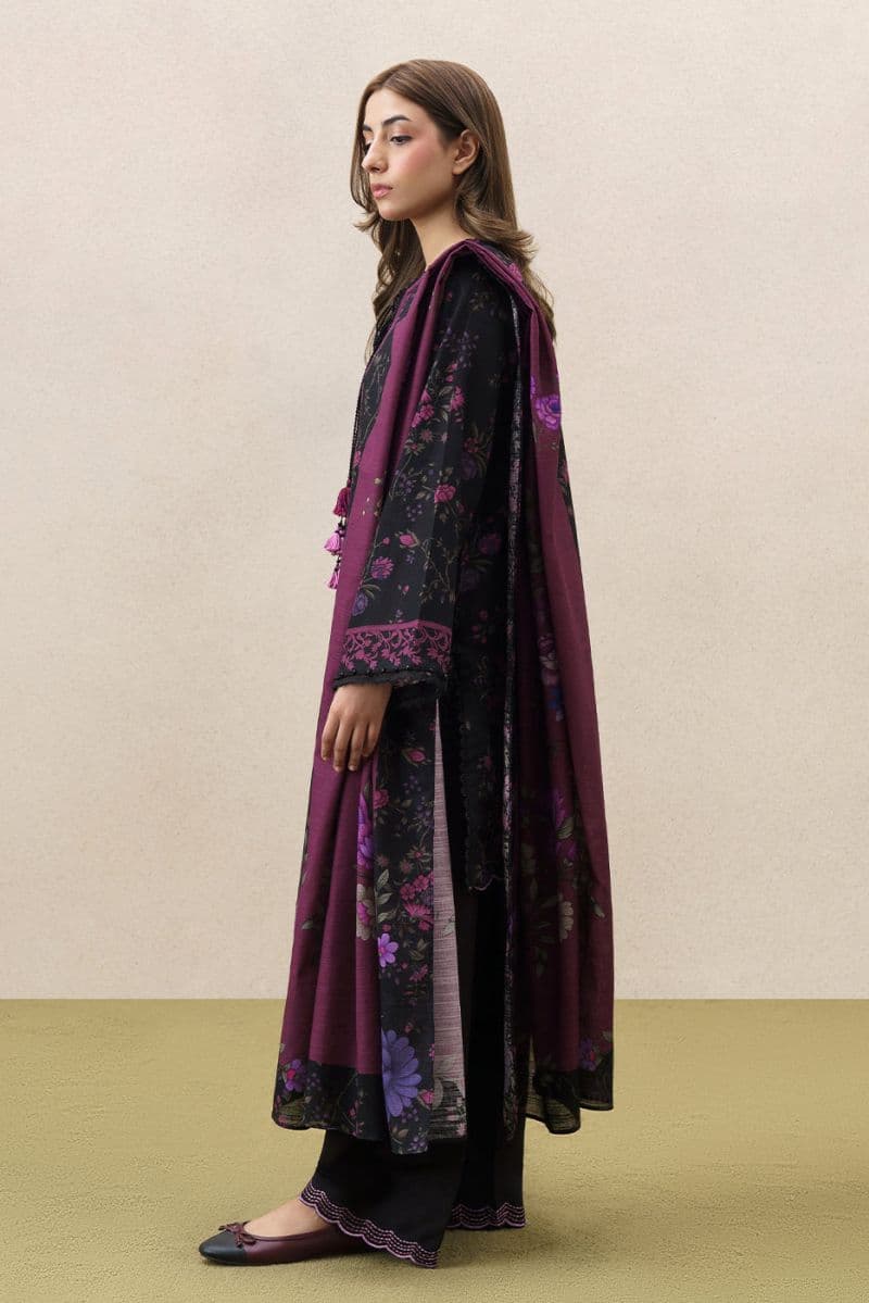 3 PIECE EMBROIDERED SLUB KHADDAR SUIT-MAJESTIC HEM (UNSTITCHED) thumbnail