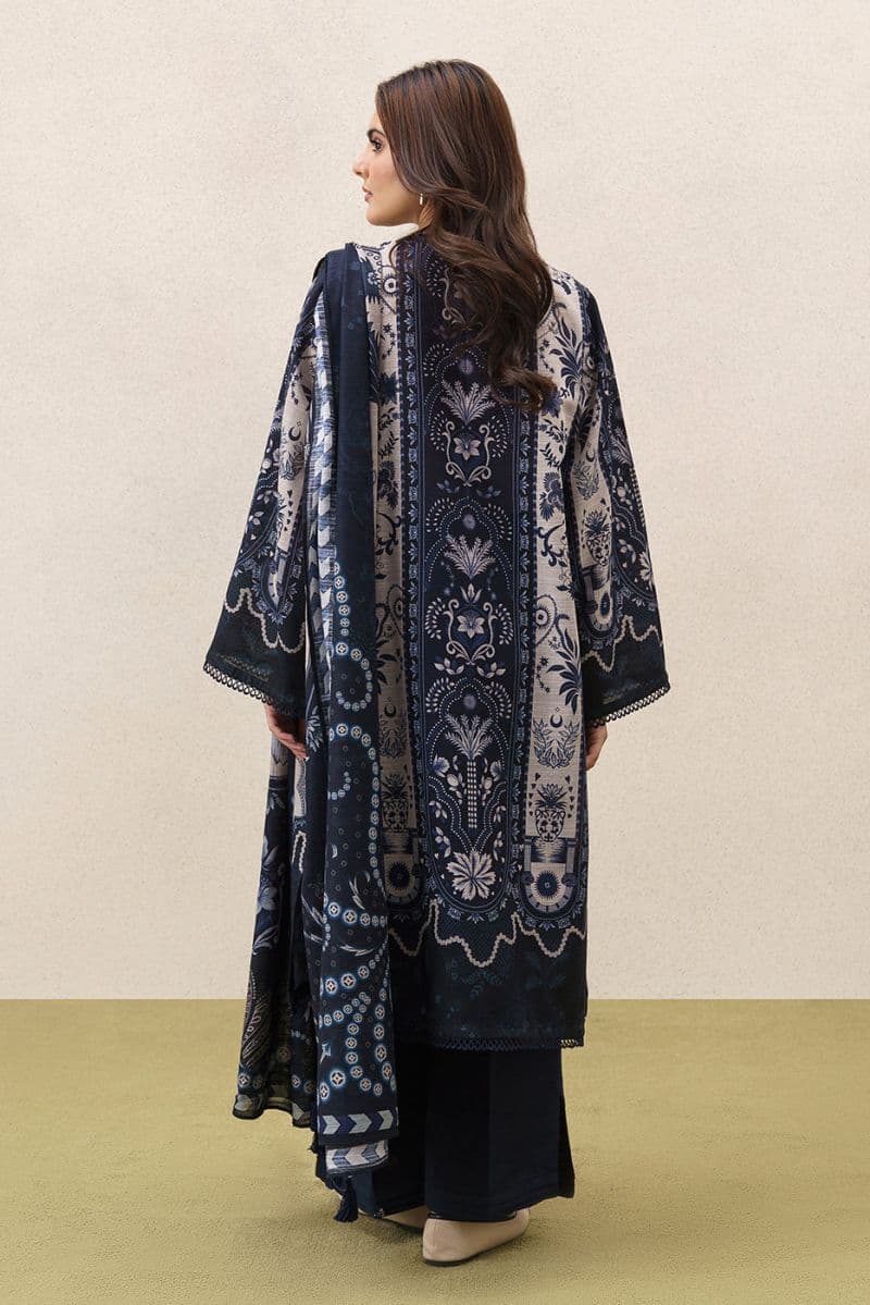 3 PIECE PRINTEDED SLUB KHADDAR SUIT-MYSTIC BLUE (UNSTITCHED) thumbnail