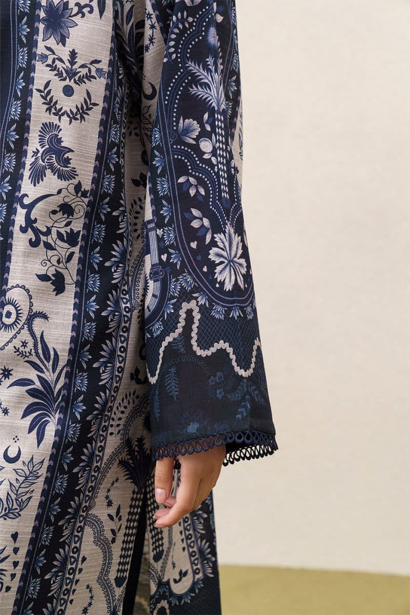 3 PIECE PRINTEDED SLUB KHADDAR SUIT-MYSTIC BLUE (UNSTITCHED) thumbnail