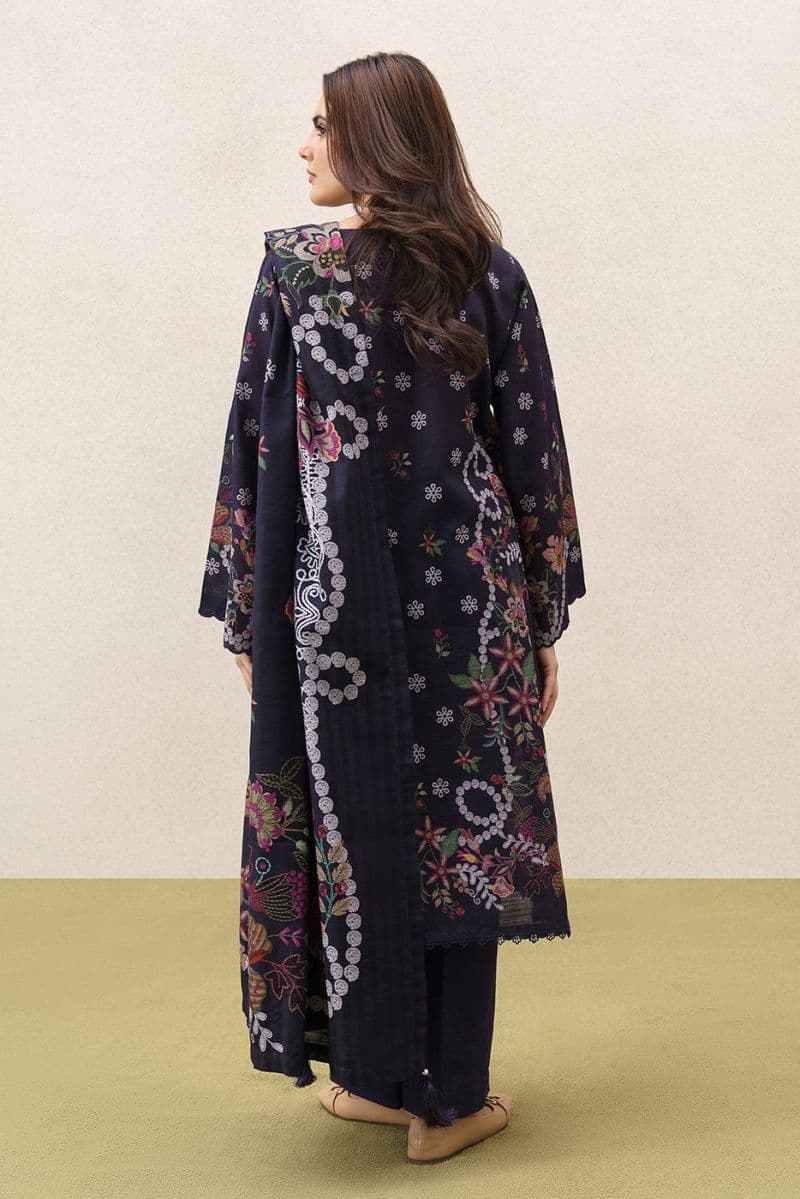 3 PIECE PRINTEDED SLUB KHADDAR SUIT-MIDNIGHT BLOOM (UNSTITCHED) thumbnail
