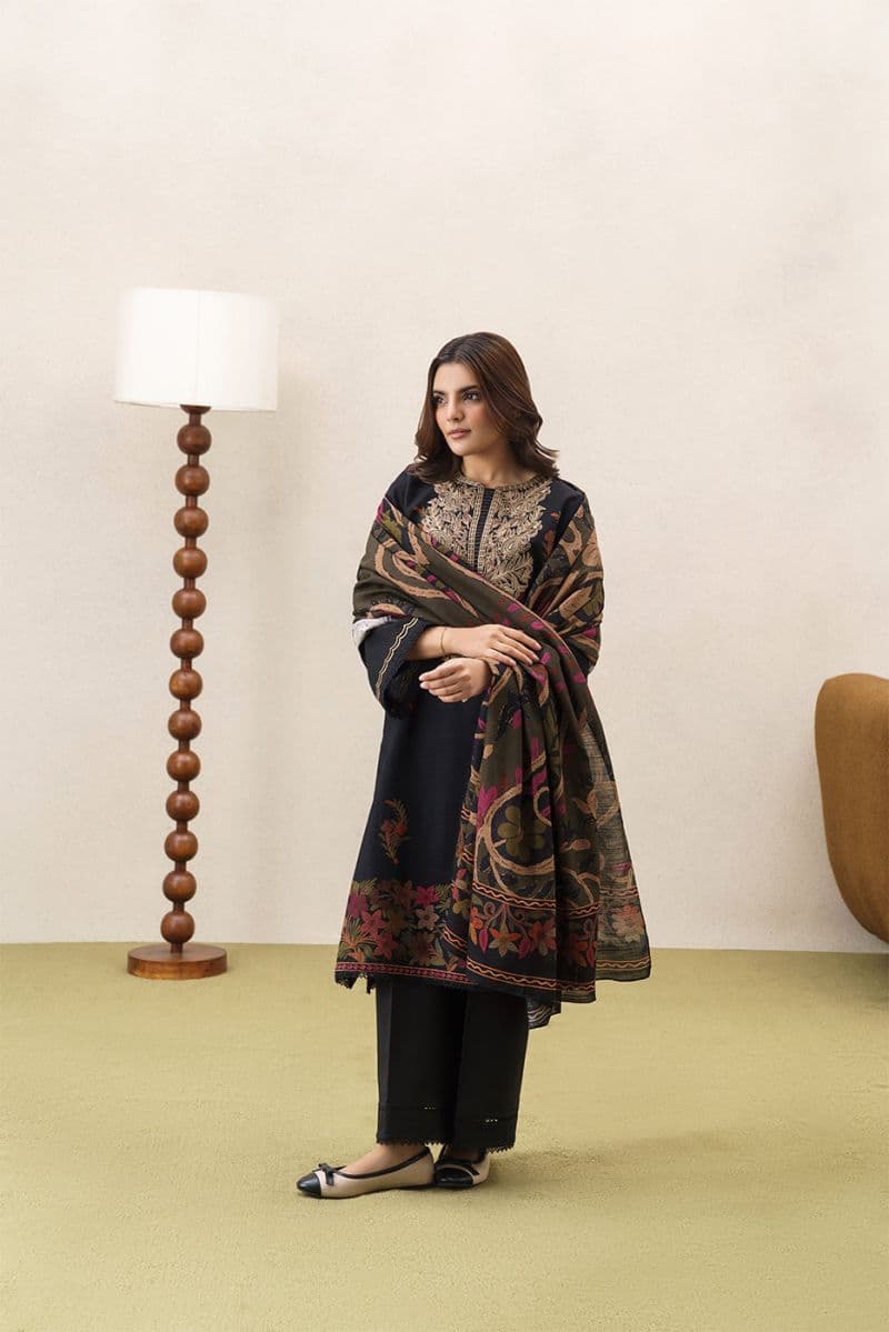 3 PIECE EMBROIDERED SLUB KHADDAR SUIT-BOHO NOCTURNE (UNSTITCHED) thumbnail