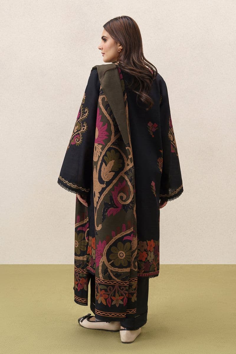 3 PIECE EMBROIDERED SLUB KHADDAR SUIT-BOHO NOCTURNE (UNSTITCHED) thumbnail