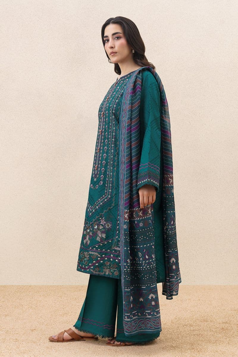 3 PIECE EMBROIDERED SELF JACQUARD SUIT-AURA GLEAM (UNSTITCHED) thumbnail