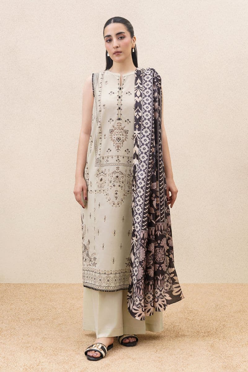 3 PIECE EMBROIDERED LAWN SUIT-SILVER DUSK (UNSTITCHED) thumbnail