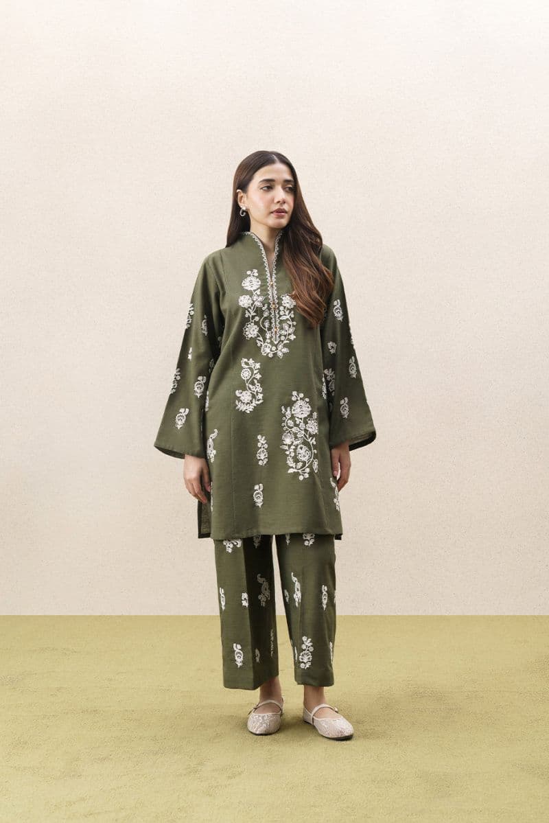 2 PIECE EMBROIDERED SLUB KHADDAR SUIT (PRET) thumbnail