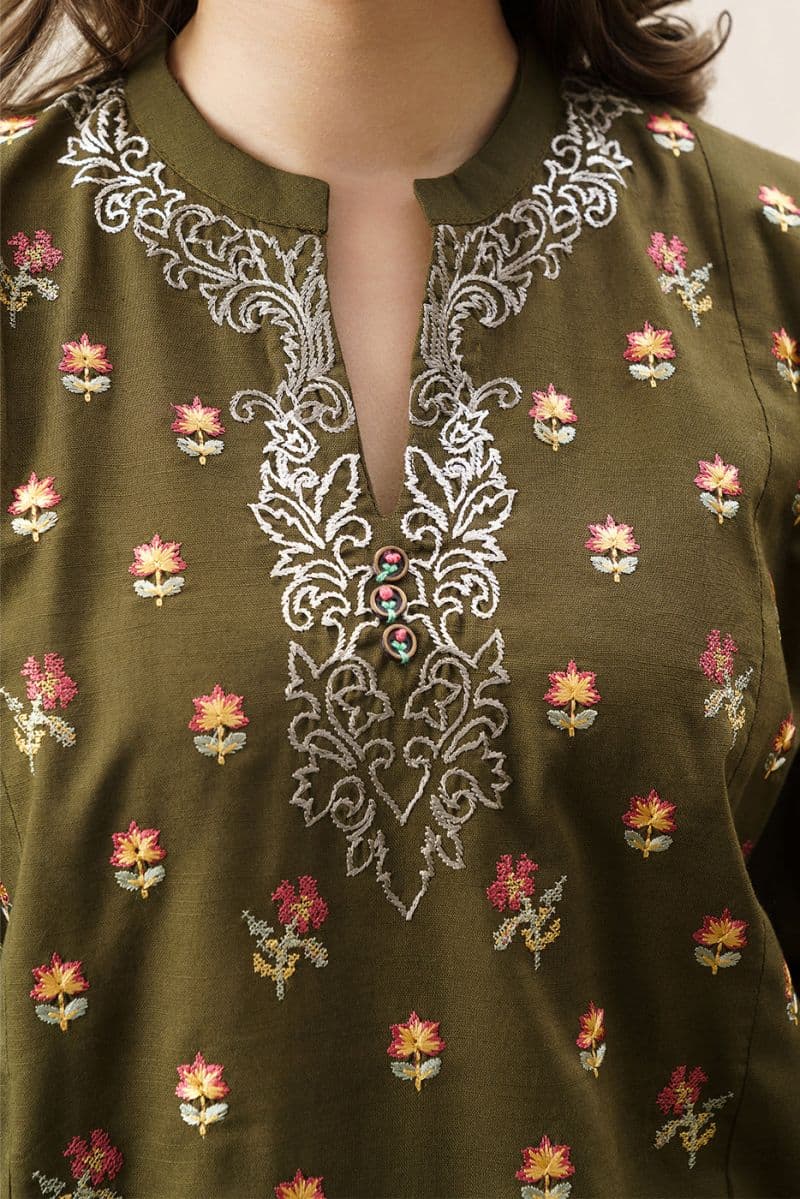 2 PIECE EMBROIDERED SLUB KHADDAR SUIT (PRET) thumbnail