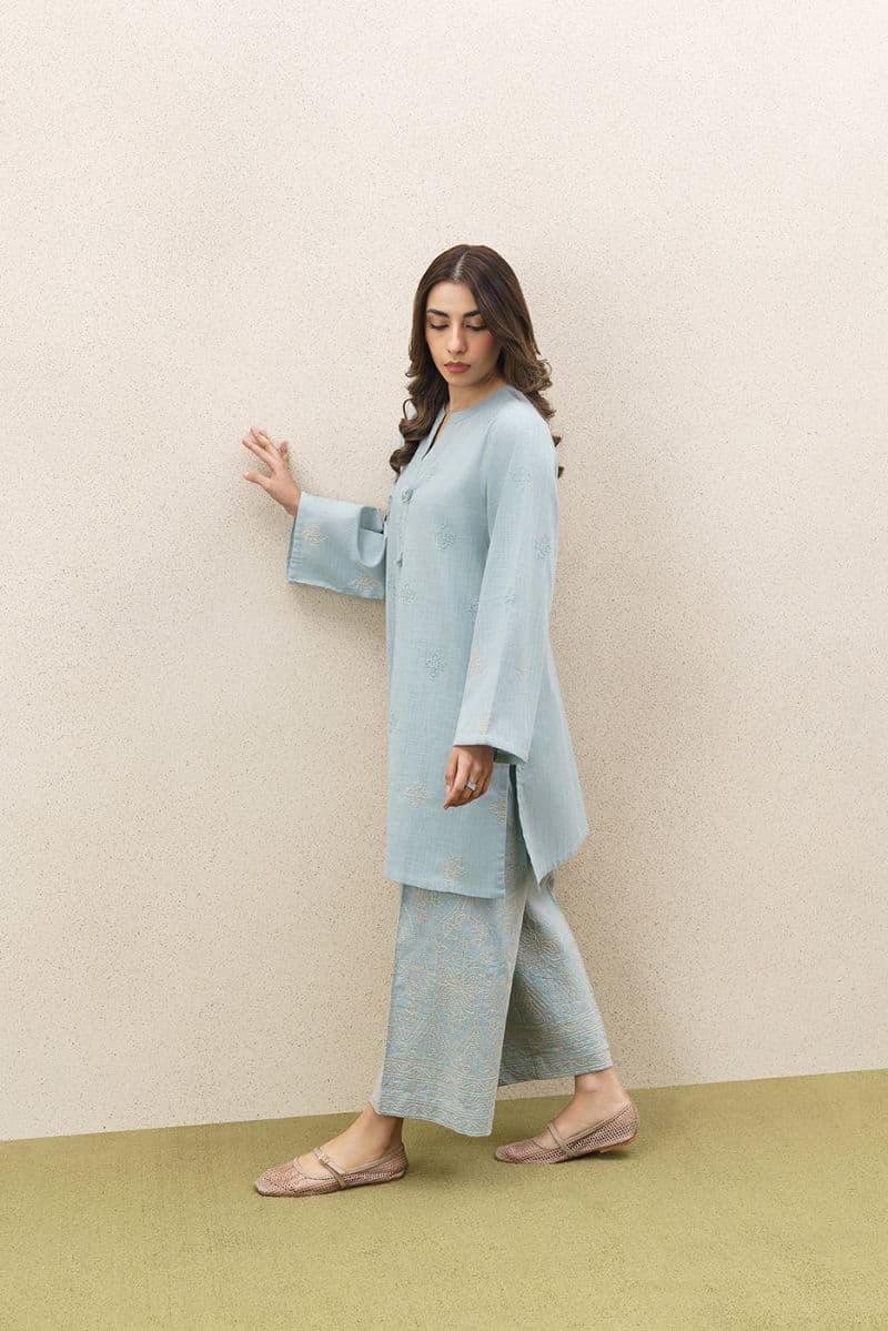 2 PIECE EMBROIDERED TWO WAY SLUB SUIT (PRET) thumbnail