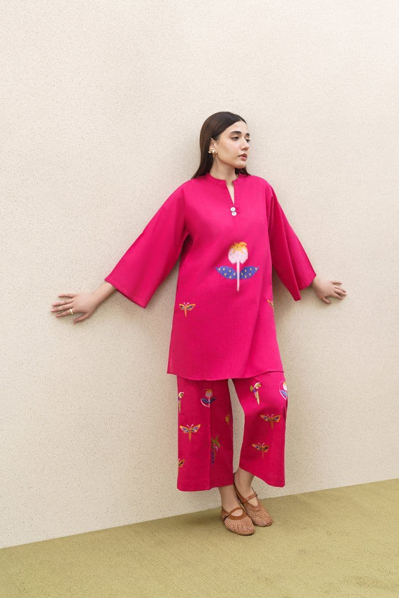 2 PIECE EMBROIDERED TWO WAY SLUB SUIT (PRET) thumbnail