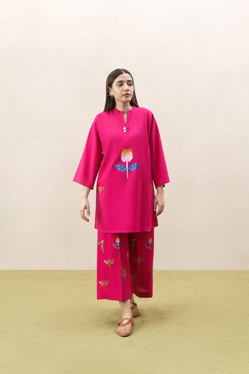 2 PIECE EMBROIDERED TWO WAY SLUB SUIT (PRET) thumbnail