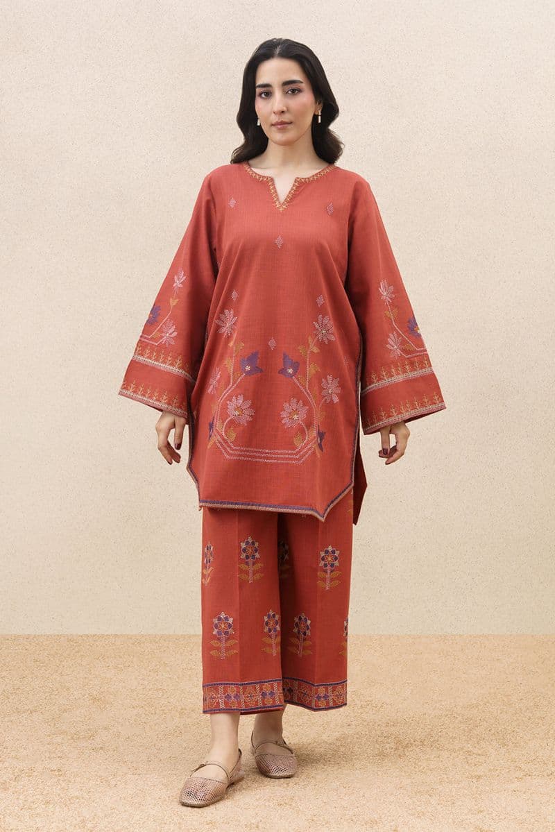 2 PIECE EMBROIDERED SLUB SUIT (PRET)