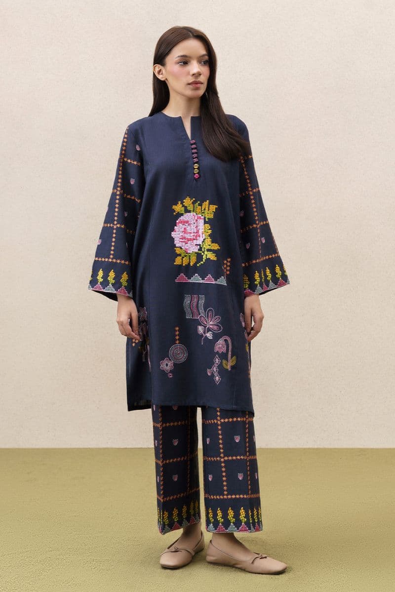 2 PIECE EMBROIDERED SLUB KHADDAR SUIT (PRET) thumbnail