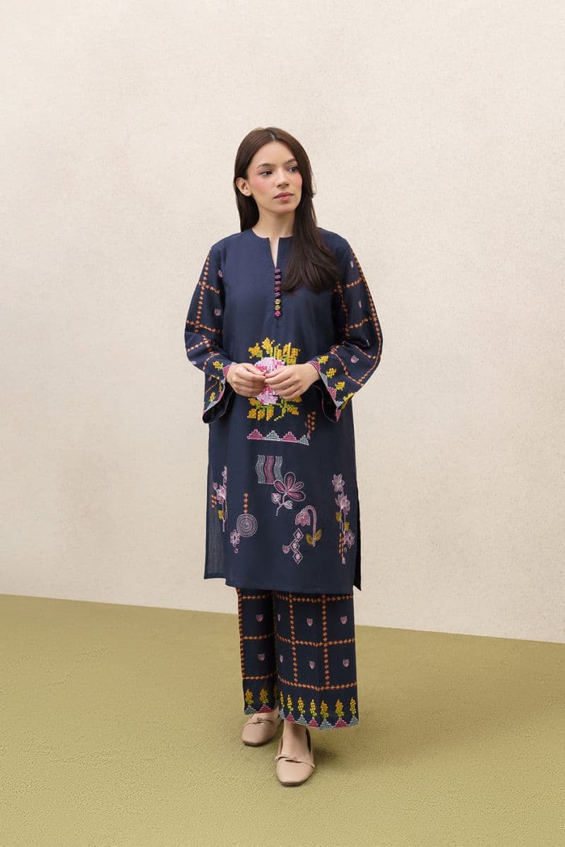 2 PIECE EMBROIDERED SLUB KHADDAR SUIT (PRET) thumbnail