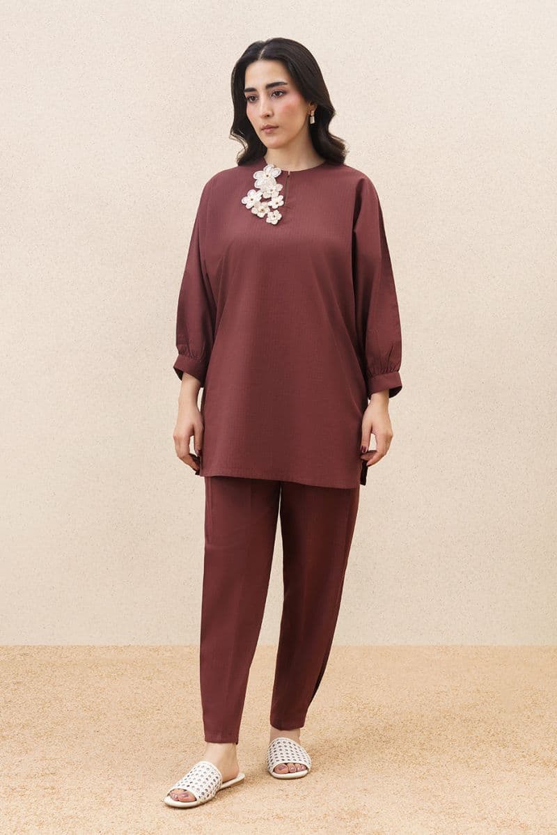 2 PIECE EMBROIDERED DOBBY YARN DYED SUIT (PRET) thumbnail