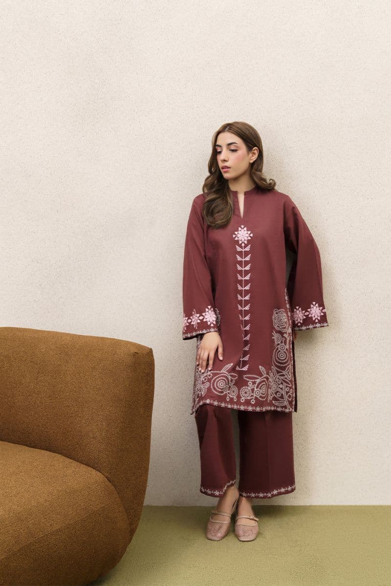 2 PIECE EMBROIDERED SLUB KHADDAR SUIT (PRET) thumbnail