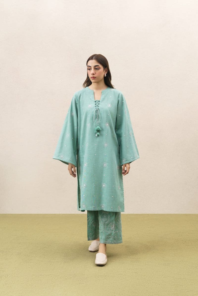 2 PIECE EMBROIDERED SLUB SUIT (PRET) thumbnail
