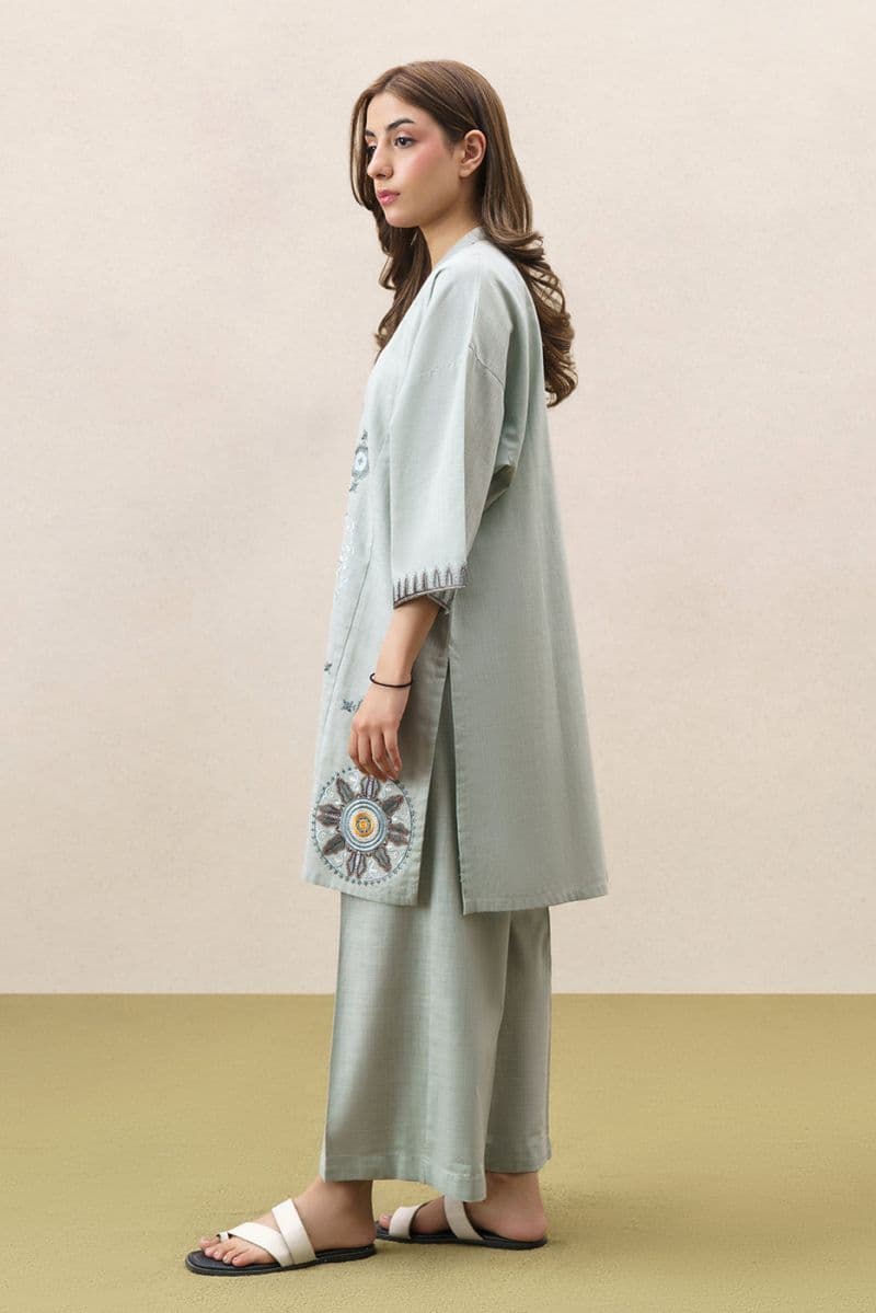 2 PIECE EMBROIDERED TWO WAY SLUB SUIT (PRET) thumbnail