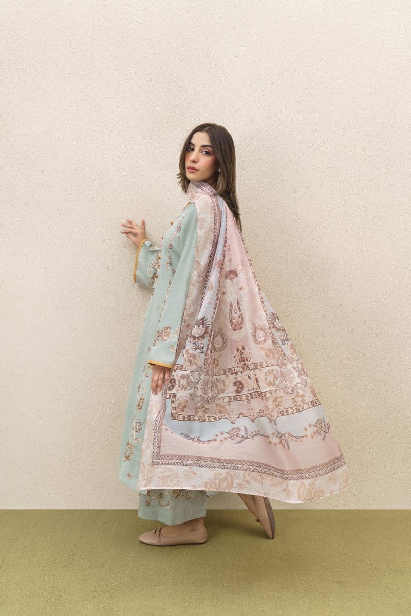 3 PIECE EMBROIDERED SLUB SUIT (PRET) thumbnail