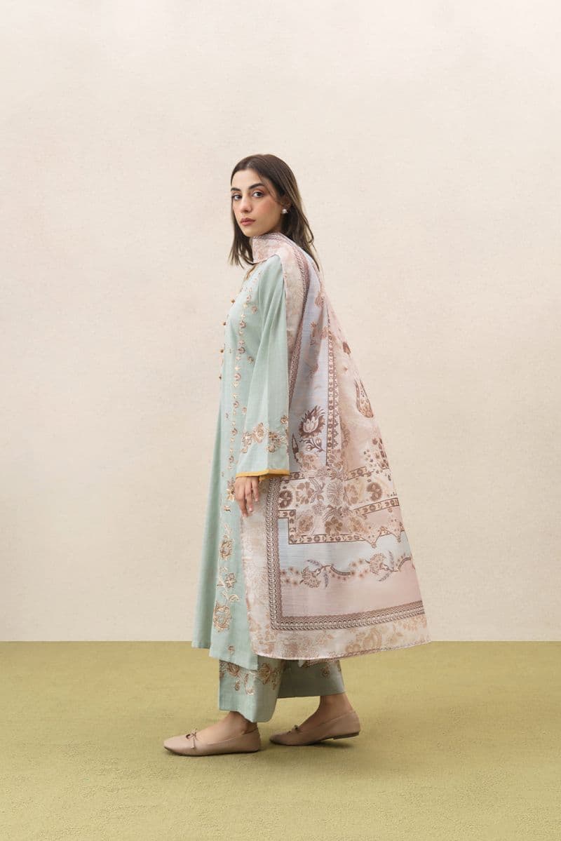 3 PIECE EMBROIDERED SLUB SUIT (PRET) thumbnail
