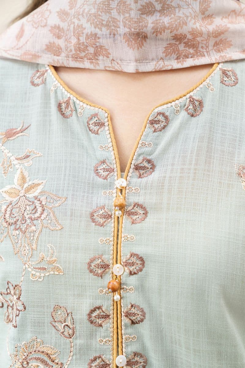 3 PIECE EMBROIDERED SLUB SUIT (PRET) thumbnail