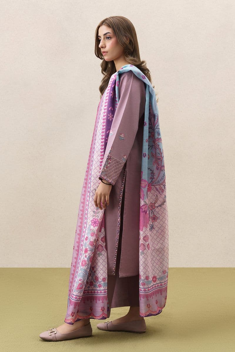3 PIECE EMBROIDERED SLUB KHADDAR SUIT (PRET) thumbnail