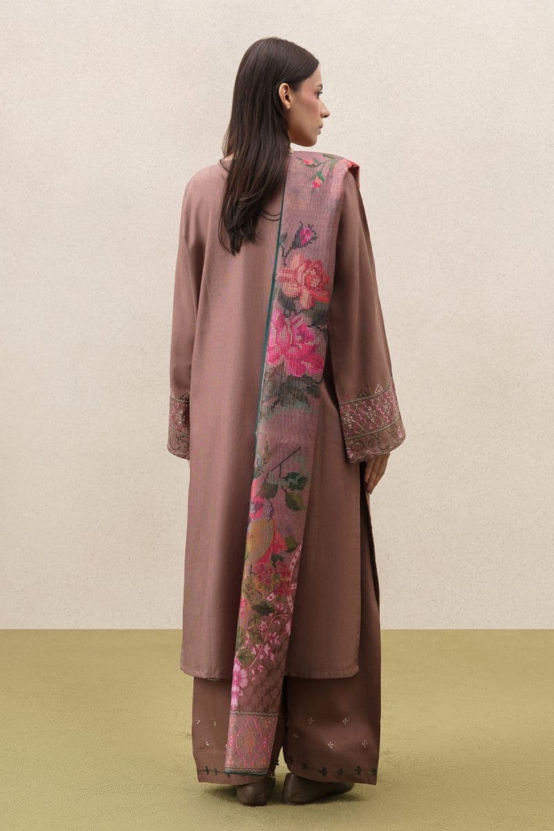 3 PIECE EMBROIDERED SLUB KHADDAR SUIT (PRET) thumbnail