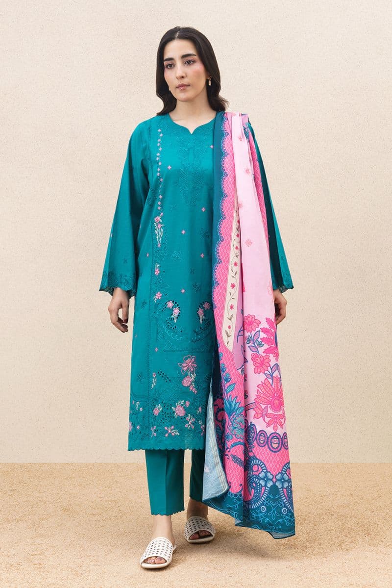 3 PIECE EMBROIDERED SLUB SUIT (PRET) thumbnail