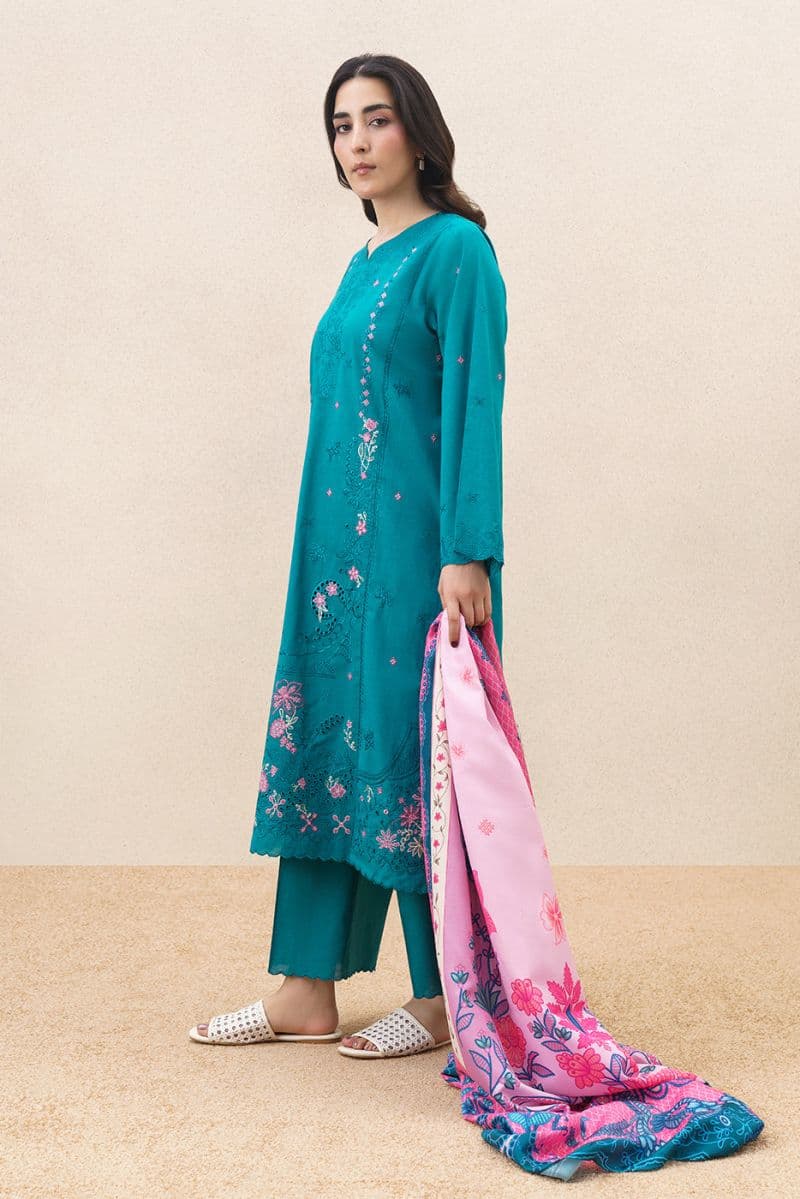 3 PIECE EMBROIDERED SLUB SUIT (PRET) thumbnail