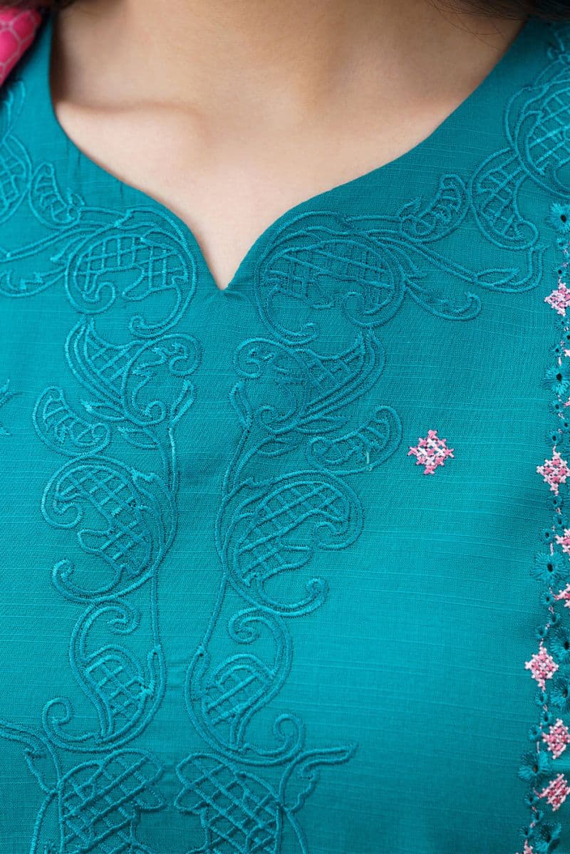 3 PIECE EMBROIDERED SLUB SUIT (PRET) thumbnail