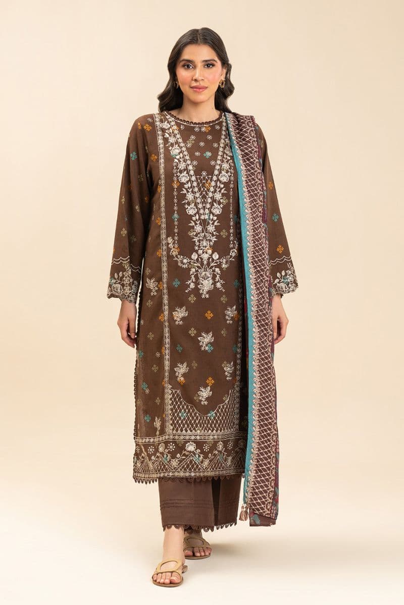 3 PIECE EMBROIDERED JACQUARD SUIT-RUSTIC BRONZE (UNSTITCHED) thumbnail