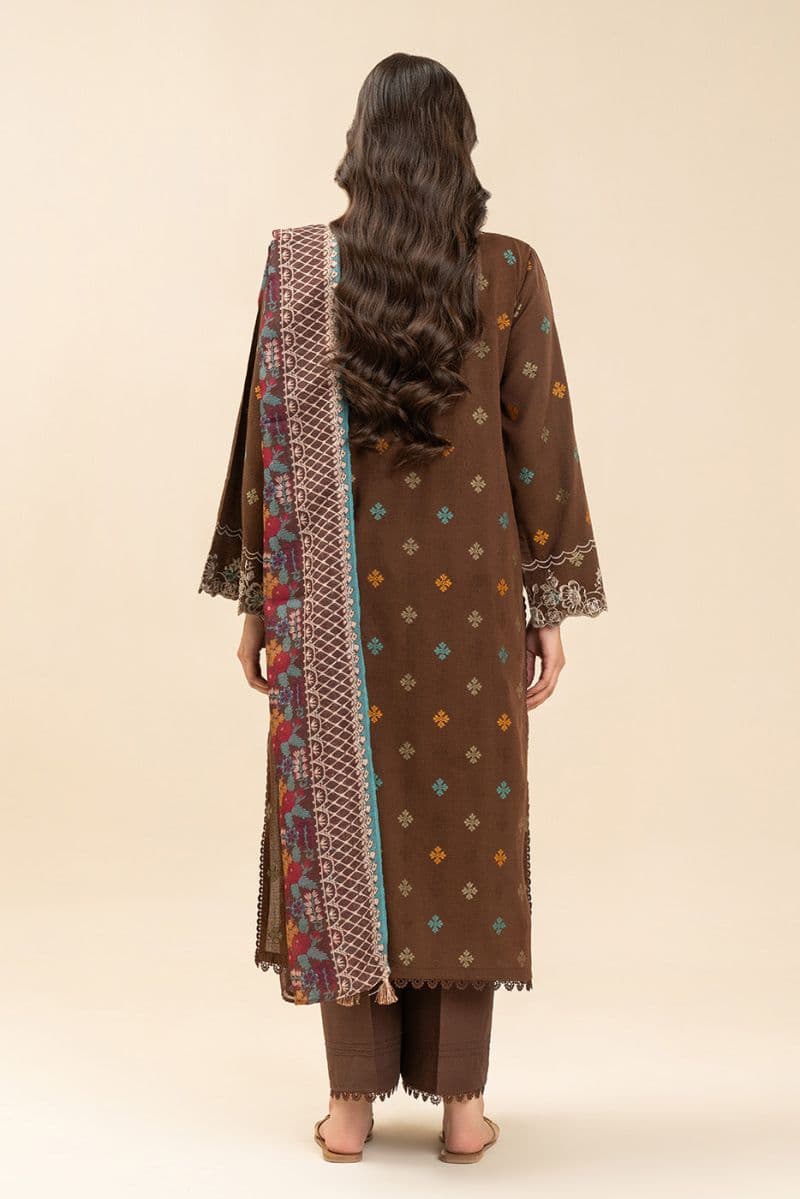 3 PIECE EMBROIDERED JACQUARD SUIT-RUSTIC BRONZE (UNSTITCHED) thumbnail
